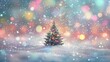 © hongzhi - Pastel colored abstract blurred background with snow and bokeh lights featuring Christmas tree branches, snowflakes, and delicate light