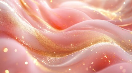 Wall Mural - abstract render of smooth pink fabric with golden glitter overlay