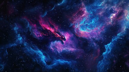 Wall Mural - cosmic dragon silhouette in colorful nebula and starry space