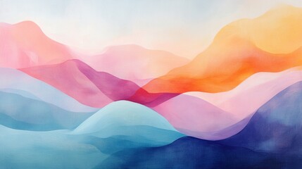 Wall Mural - Abstract watercolor painting of layered colorful mountain silhouettes in gradients