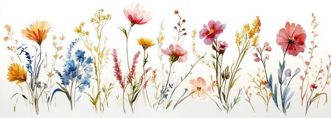 Watercolor Wildflower Bouquet Botanical Illustration Plant Floral Decor