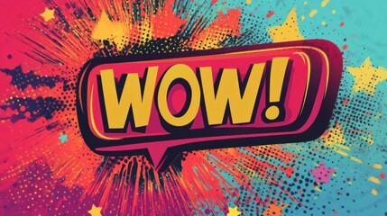 Poster - eye catching comic style speech bubble with vibrant colors and bold wow depiction in the center of a