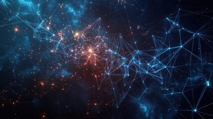 Wall Mural - abstract cosmic space with bright stars and network lines