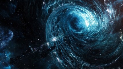 Wall Mural - Cosmic Swirl of Light and Stars in Deep Space with Spacecraft