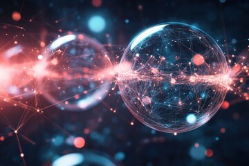 Leinwandbilder - Multiple spheres connected by light beams create a mesmerizing virtual world filled with connections and possibilities