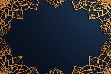 Poster - Ornate golden floral patterns frame a deep blue background elegant and sophisticated
