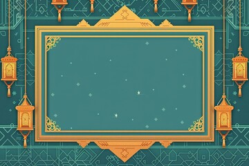Poster - Decorative teal and gold ornate frame with lanterns; perfect for festive occasions