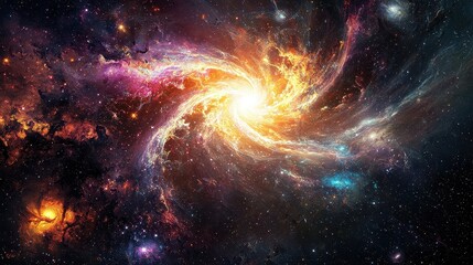 Wall Mural - vibrant cosmic swirl of colorful nebulae and bright stars in space