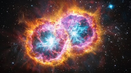 Wall Mural - Stunning Cosmic Explosion of Two Colorful Nebulae in Space