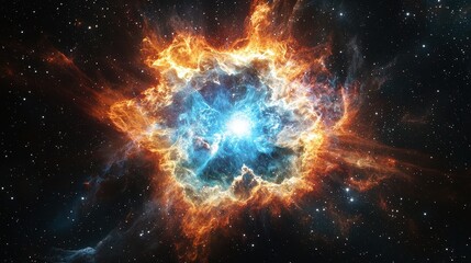 Wall Mural - colorful cosmic explosion with fiery clouds and starry background