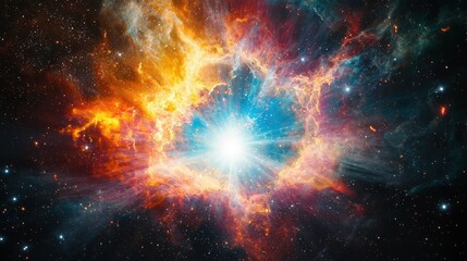 Wall Mural - cosmic explosion in vibrant colors against a starry background