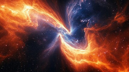 Wall Mural - colorful cosmic nebula with fiery orange and deep blue swirls