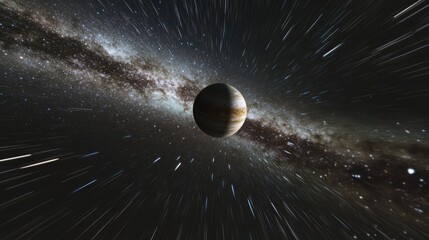 Wall Mural - A striped planet travels through the stellar space environment