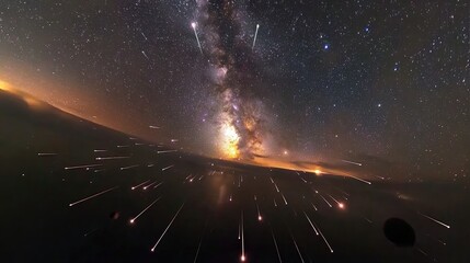 Wall Mural - Beautiful night sky with celestial objects and falling celestial bodies