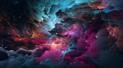 Poster - Colorful celestial clouds with pink blue and orange hues evoking a dreamy space scene