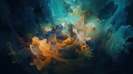Poster - Swirling Hues: Abstract blend of orange teal and deep blue creates a dynamic flow