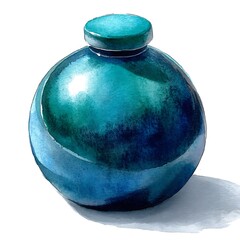 Poster - Watercolor Painting of a Teal Ceramic Jar