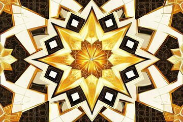 Poster - Golden Starburst Mosaic: Intricate geometric design with radiant golden hues