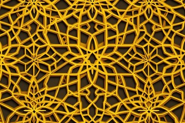 Poster - Geometric golden pattern with interlocking shapes and intricate detail on dark background