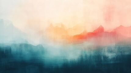 Wall Mural - A Colorful Abstract Painting Illustrates Mountains and Atmospheric Haze