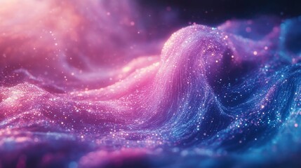Wall Mural - Abstract wavy glittering nebula illustration with pink purple and blue hues