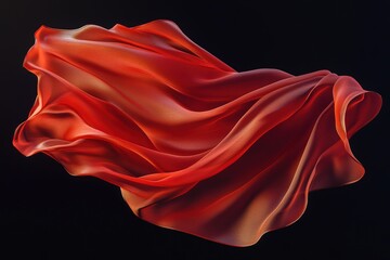 Poster - Red fabric suspended against a black background with flowing elegant folds and curves