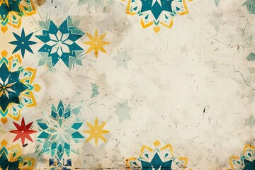 Poster - Floral and star shaped patterns with a grungy off-white backdrop with light textures