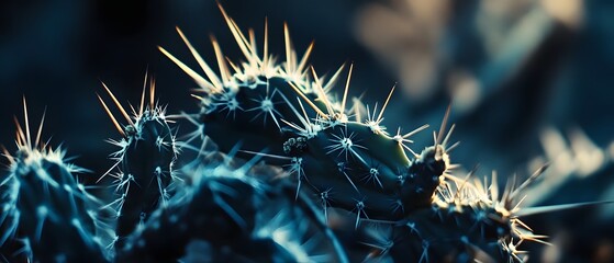 Poster - closeup of a cactus plant with sharp spikes and thorns against a contemporary cinematic lighting bac