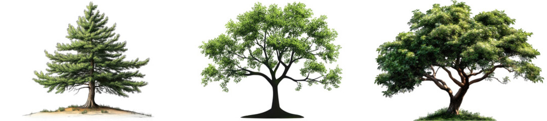 Wall Mural - green trees isolated on transparent background botanical illustration