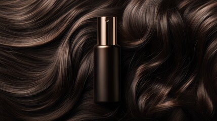 Aufkleber - Luxurious hair serum container mockup on glossy brunette hair with copy space for package design and branding ideas