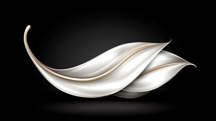 Poster - Two elegant and stylized white leaf designs with golden accents on black