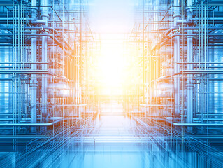 Fototapete - Innovative technology infrastructure futuristic city digital art high-tech environment abstract viewpoint