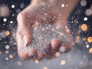 Poster - Enchanting handful of glittering particles studio photography creative close-up sparkle concept