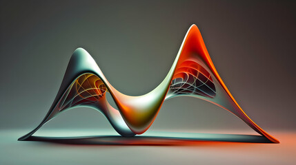 Abstract Three Dimensional Structure with Orange and White Gradient on Gray Background
