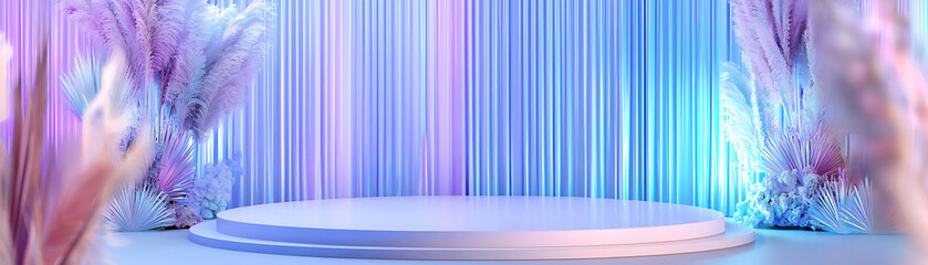 Poster - Stunning stage setup for events modern venue 3d render colorful environment wide angle visual impact