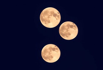 Wall Mural - Three full moons, celestial triple moon, lunar triplicate, cosmic, nature