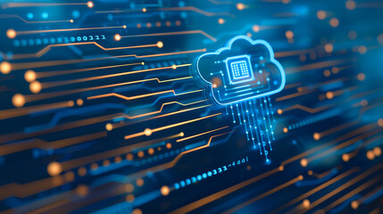 Poster - cloud computing: a vibrant, technological display showcasing the future of cloud computing with a br