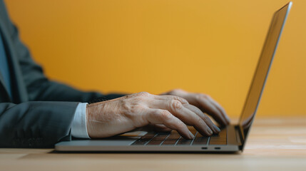 Poster - Hands-on Technology: A professional meticulously types on a laptop keyboard, capturing the essence of work and digital connection.