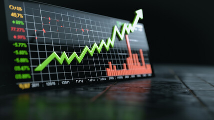Poster - Financial Growth: An eye-level shot captures a finance chart with rising green and red lines, it conveys dynamic expansion and investment success.