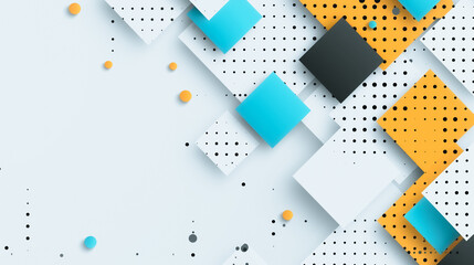 Poster - Geometric Harmony: A modern, clean design showcasing a dynamic interplay of geometric shapes. The composition features squares and dots in vibrant colors, offering a visual feast.