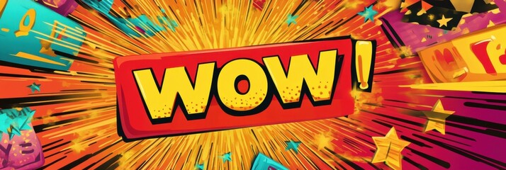 Leinwandbilder - Bright comic style speech bubble with WOW surrounded by vivid colors and discount prices in a dynamic pop art design