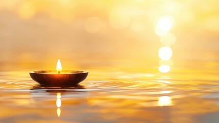 Poster - Tranquil candle floating gracefully in still water creating a soothing atmosphere of rejuvenating energy and calmness