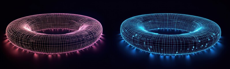 Fototapete - Futuristic 3D Neon Wireframe Torus Design Abstract Art