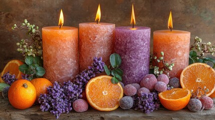 Poster - A beautifully set table with candles and fresh fruit for a spiritually inviting dining experience and gathering