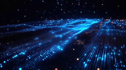 Fototapete - Futuristic Digital Landscape with Glowing Particles and Cyberpunk Elements for Data Transfer Visualization