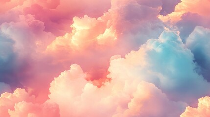 Wall Mural - Colorful and fluffy clouds displayed across a soft gradient sky
