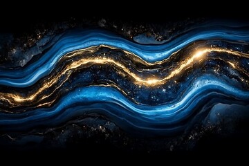 Poster - An abstract flowing design featuring blue and golden color gradients