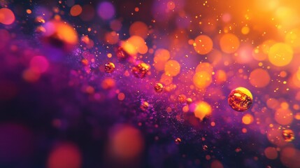 Poster - Colorful Abstract Background with Sparkling Particles and Bokeh Effects in Deep Purple and Orange Hues