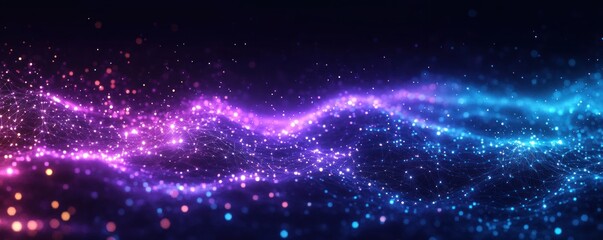 Fototapete - Futuristic Network of Glowing Nodes and Waveforms in Cyberpunk Aesthetic