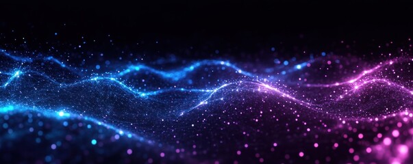 Fototapete - Futuristic Glowing Network of Interconnected Nodes and Lines in Cyberpunk Aesthetic with Neon Colors